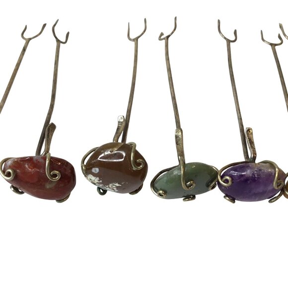 Vintage Semi-Precious Stone Cocktail Picks Set of 11 Amethyst Agate Onyx Barware - Picture 3 of 7